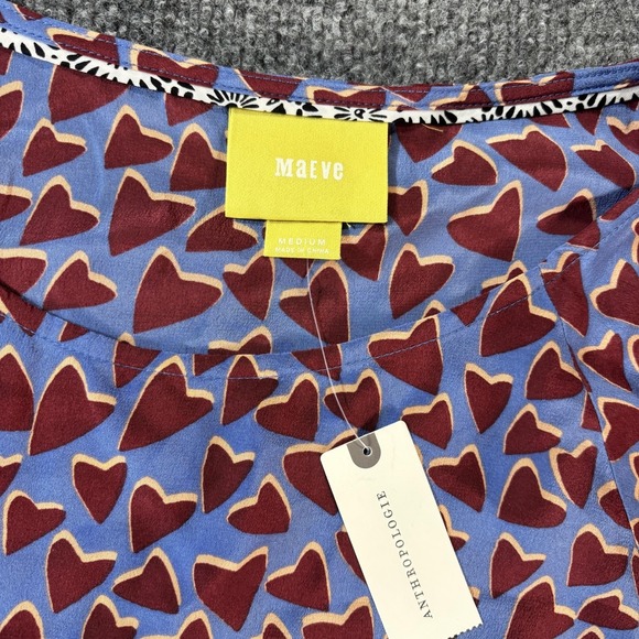 Maeve Blouse Womens Medium Blue Heart Print Cropped Balloon Sleeve Anthropologie - Picture 2 of 3